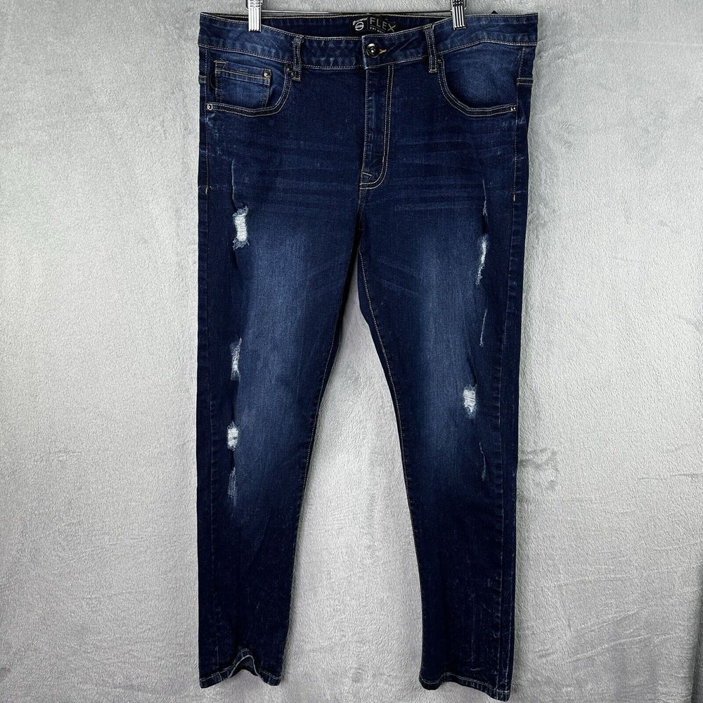 Southpole Jeans Mens Flex The Movement 38x32 Blue Distressed Tapered Denim 39x30